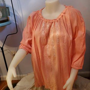 Woman Within 5X Bright Coral Gauze Top
